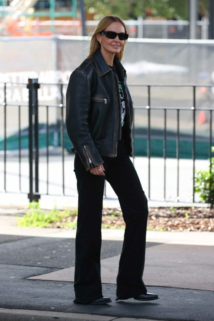Lara Bingle in a Black Leather Jacket