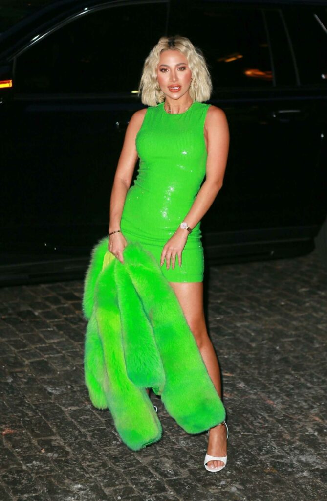 Model Roz in a Neon Green Dress