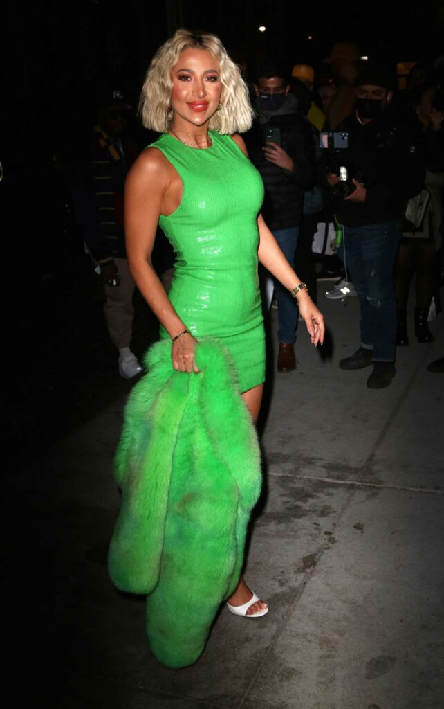 Model Roz in a Neon Green Dress