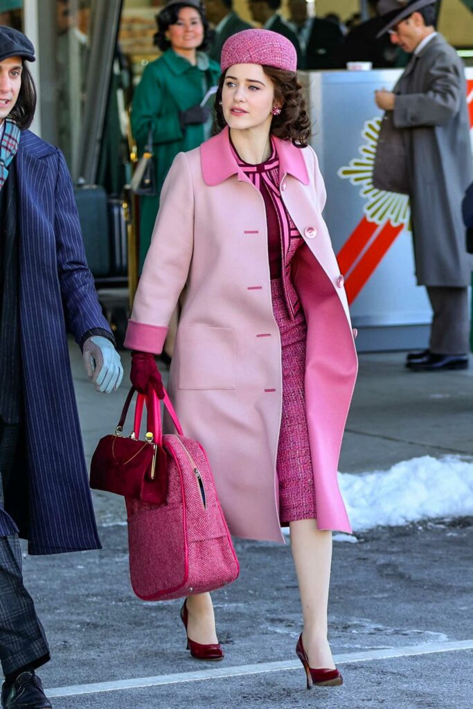Rachel Brosnahan in a Pink Coat