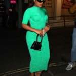 Stefflon Don in a Green Dress Leaves the Mark Fast Fashion Show During 2022 London Fashion Week in London