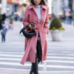 Tayshia Adams in a Pink Coat Steps Out for a Coffee in New York