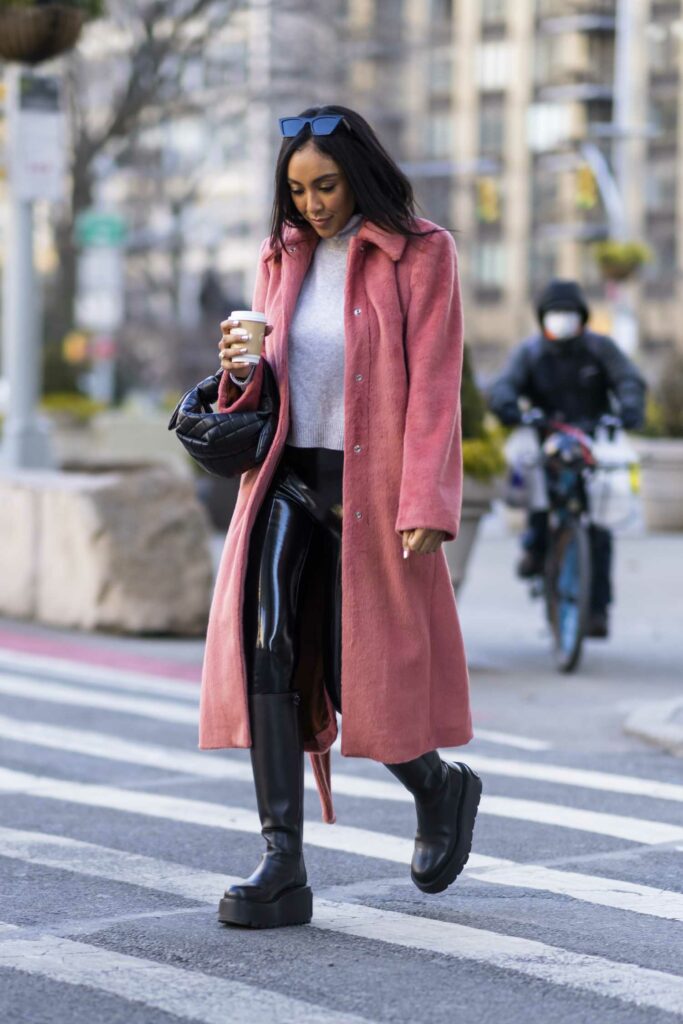 Tayshia Adams in a Pink Coat