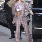 Amanda Seyfried in a Plaid Pantsuit Arrives at Good Morning America in New York