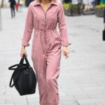 Charlotte Hawkins in a Pink Jumpsuit Arrives at Classic FM Studios in London