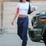 Hailey Bieber in a White Cropped Tee Was Seen Out in Los Angeles
