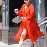 Jennifer Lopez in a Red Dress Leaves a Business Meeting in Los Angeles