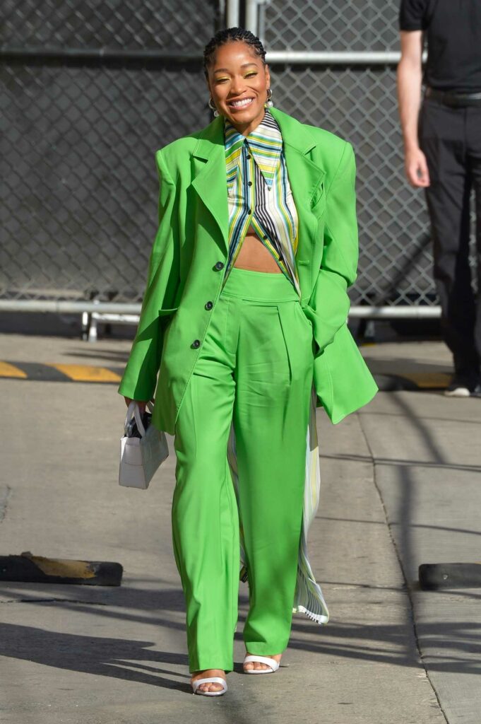 Keke Palmer in a Neon Green Pantsuit