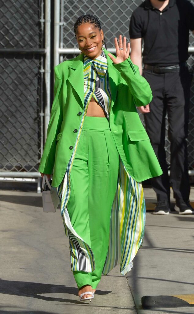 Keke Palmer in a Neon Green Pantsuit