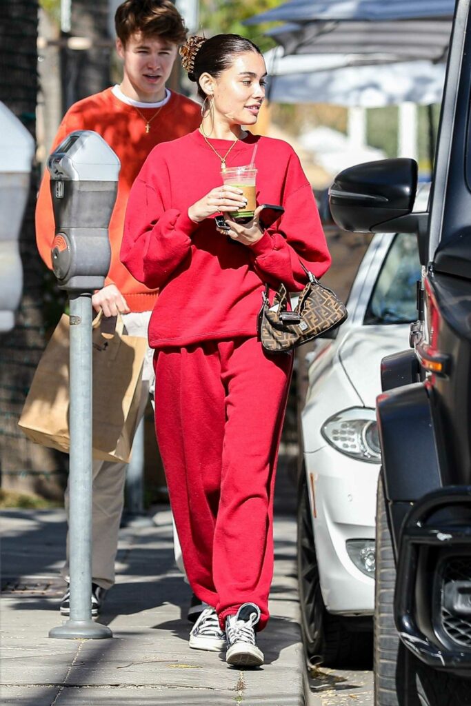 Madison Beer in a Red Sweatsuit