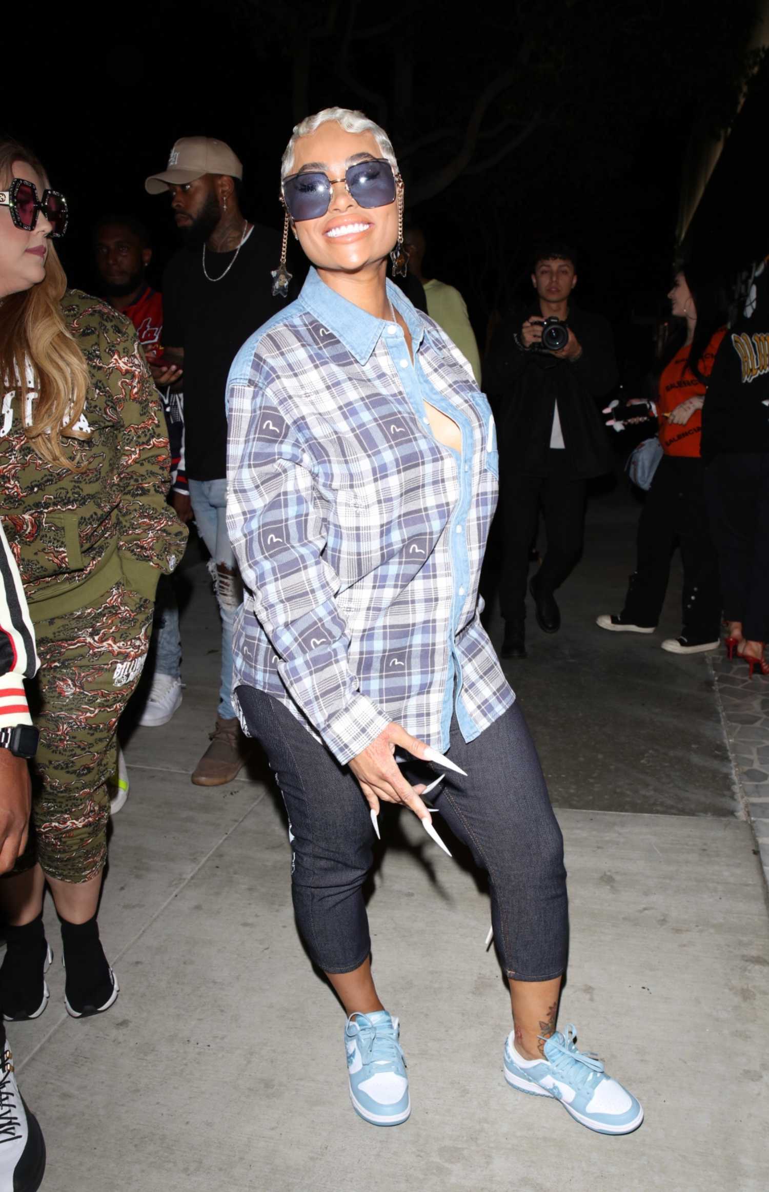 Blac Chyna in a Plaid Shirt Leaves a Party at Bootsy Bellows in Beverly