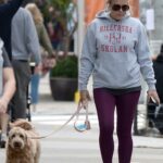 Busy Philipps in a Grey Hoodie Walks Her Dog in New York