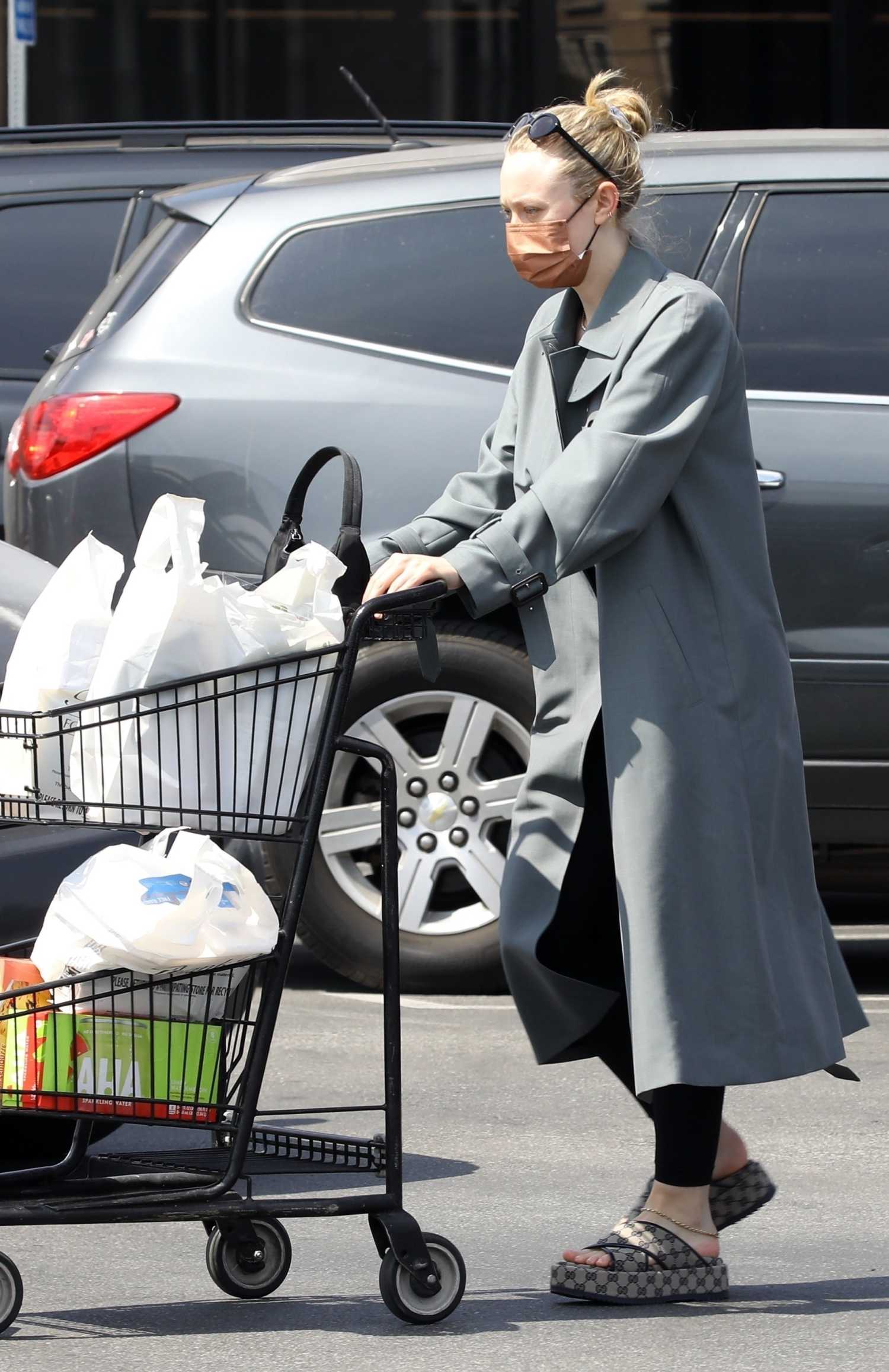 Dakota Fanning in a Grey Trench Coat Was Seen Out for a Grocery Run at