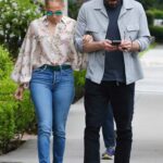 Jennifer Lopez in a Floral Blouse Was Seen Out with Ben Affleck in Santa Monica