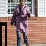 Jordana Brewster in a Purple Coat Was Seen Out in Santa Monica
