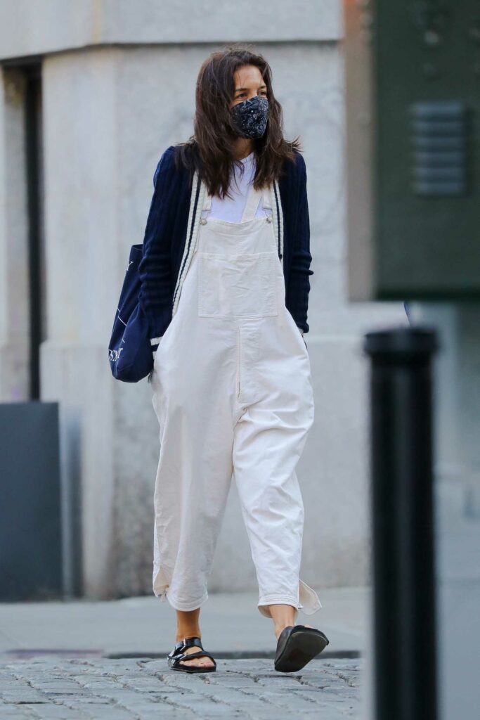 Katie Holmes in a White Jumpsuit