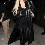Khloe Kardashian in a Black Leather Coat Leaves Kylie Jenner’s Private Dinner Party Celebration at Osteria Mozza in Los Angeles