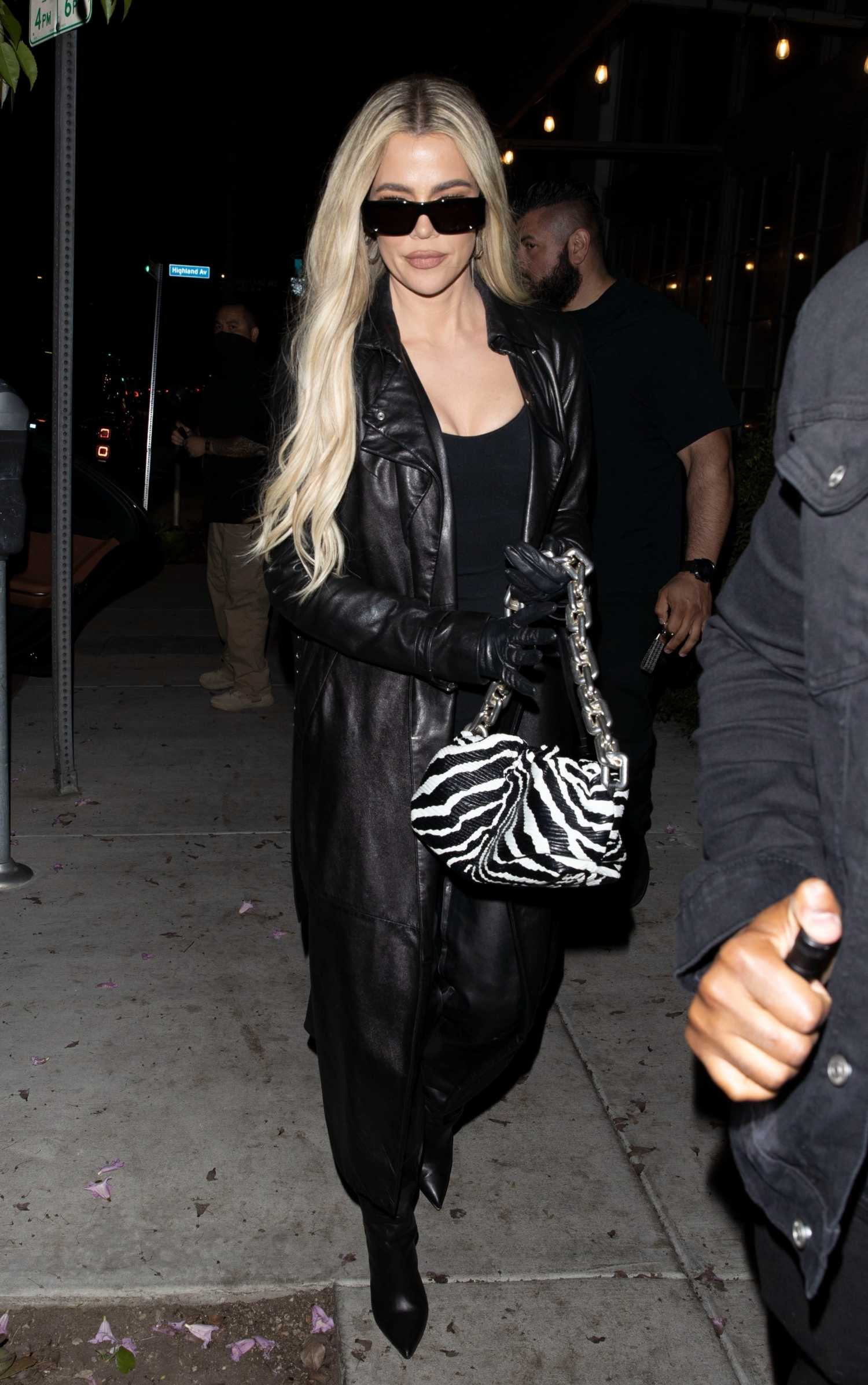 Khloe Kardashian in a Black Leather Coat Leaves Kylie Jenner’s Private ...