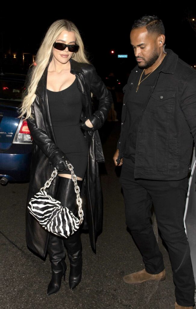 Khloe Kardashian in a Black Leather Coat