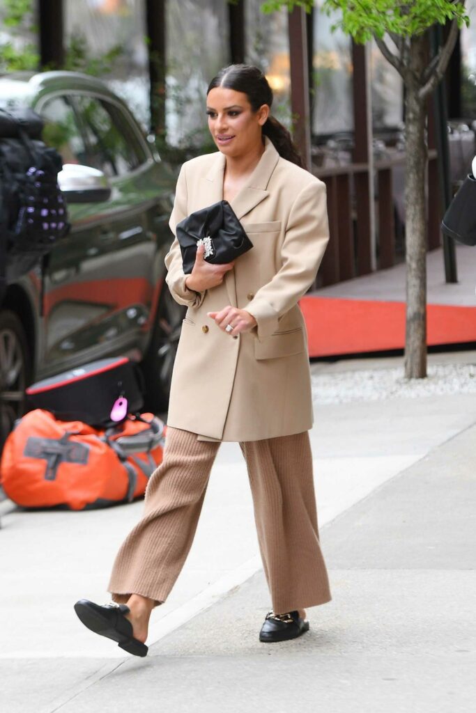 Lea Michele in a Beige Blazer