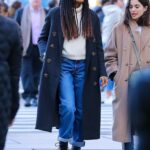Naomie Harris in a Black Coat Takes a Walk Through Central Park in New York
