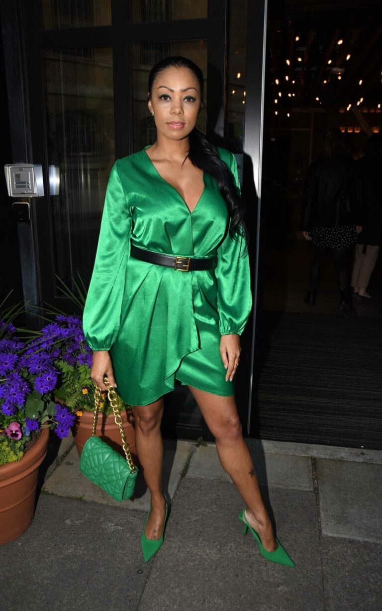 Precious Muir in a Green Dress Arrives at Miss Guided Babe Heat Event