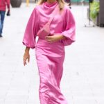 Amanda Holden in a Pink Dress Arrives at the Heart Radio in London