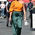 Ashley Roberts in an Orange Blouse Leaves the Global Radio Studios in London
