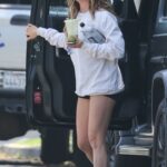 Ashley Tisdale in a White Sweatshirt Arrives at a Workout in Santa Monica