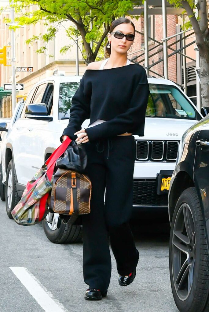 Bella Hadid in a Black Sweatsuit