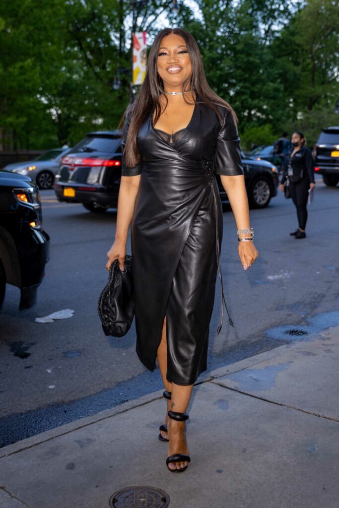 Garcelle Beauvais in a Black Leather Dress