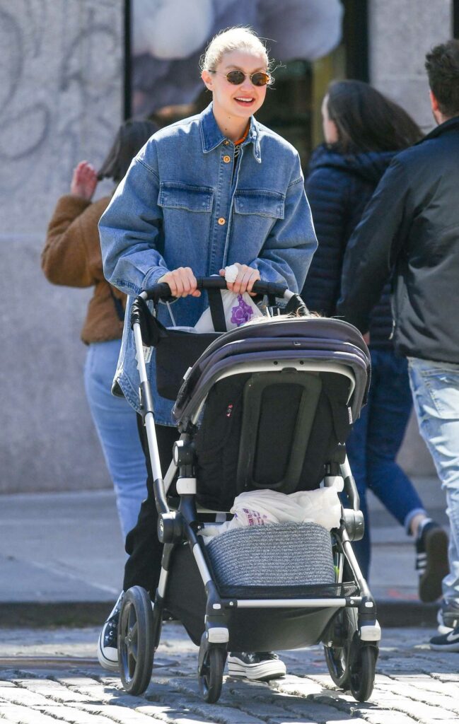 Gigi Hadid in a Blue Denim Jacket