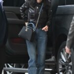 Jennifer Connelly in a Black Leather Jacket Arrives at JFK Airport in New York