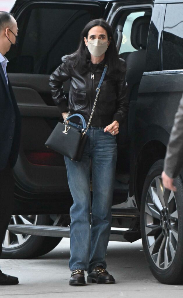 Jennifer Connelly in a Black Leather Jacket