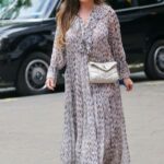 Kelly Brook in a Patterned Summer Dress Arrives at the Heart Radio in London