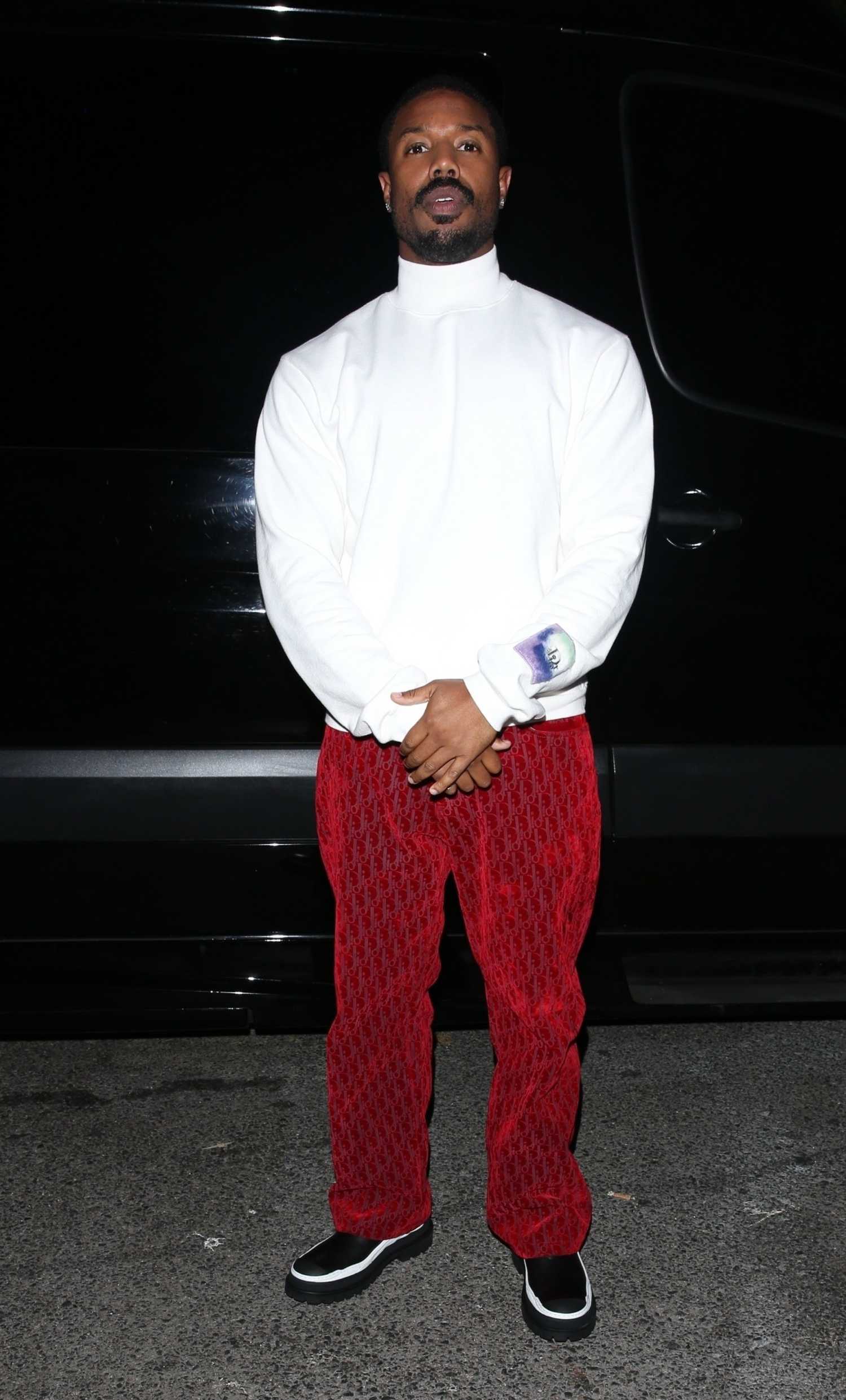 Michael B. Jordan in a White Turtleneck Arrives at 2022 Dior Menswear ...