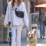 Olivia Jade in a White Sweatshirt Walks Her Dog in Beverly Hills