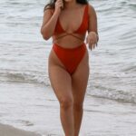 Aliana Mawla in a Red Bikini on the Beach in Miami