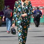 Amanda Holden in a Flower Trouser Suit Leaves the Heart Radio in London