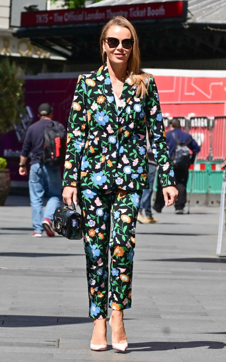 Amanda Holden in a Flower Trouser Suit Leaves the Heart Radio in London