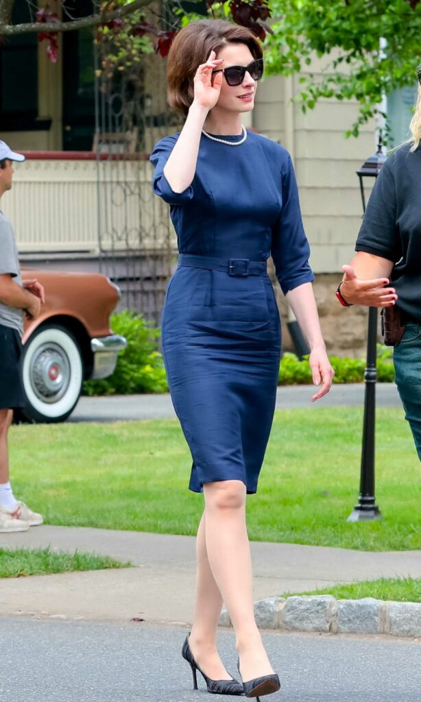 Anne Hathaway in a Blue Dress