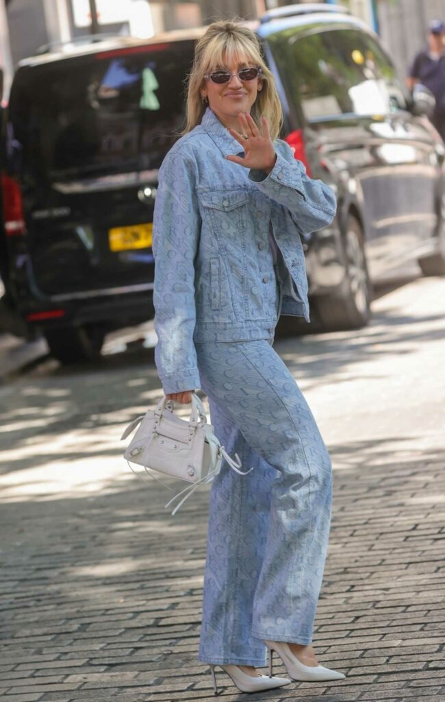 Ashley Roberts in a Blue Denim Pantsuit