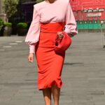 Ashley Roberts in a Red Skirt Leaves the Global Radio Studios in London