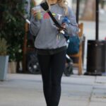 Emma Slater in a Grey Sweatshirt Picks up a Healthy Green Drink in Los Angeles