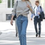 Lily Donaldson in a Grey Sweater Goes Out for a Walk in London
