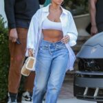 Lori Harvey in a White Top while Out for a Bite with Friends at San Vicente Bungalows in West Hollywood