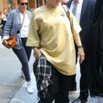 Pink in a Yellow Tee Leaves the Greenwich Hotel in New York