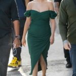 Selena Gomez in a Green Dress Arrives for Her Appearance on Jimmy Kimmel Live in Hollywood