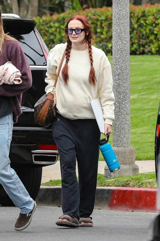 Sophie Turner in a Beige Sweatshirt