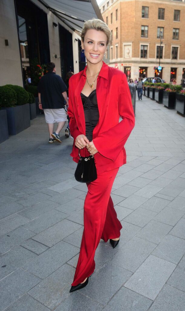 Wallis Day in a Red Pantsuit
